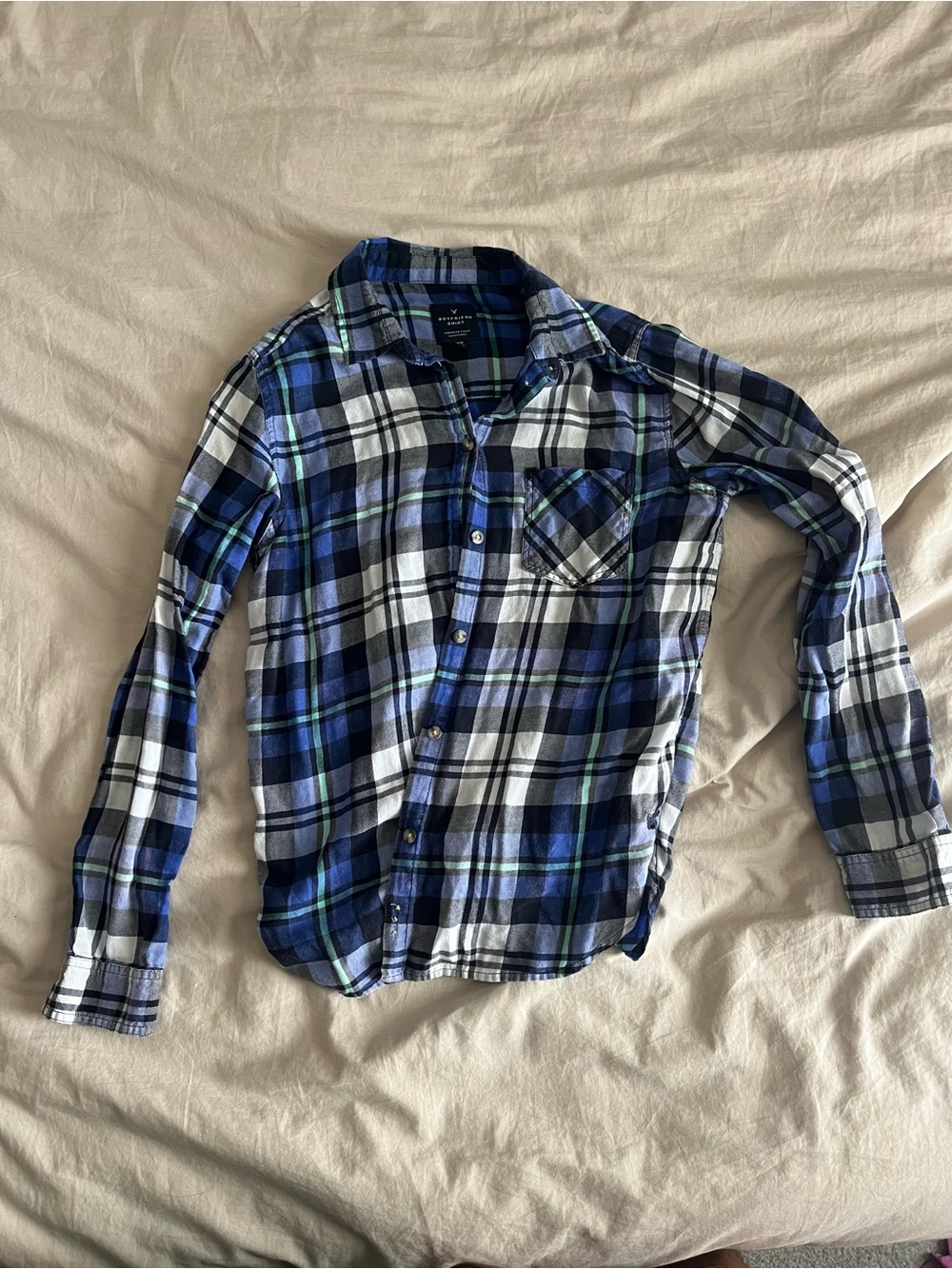 American Eagle Outfitters Blue White Plaid Button-Down Light Flannel Shirt